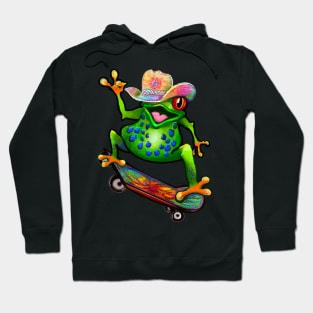 Frog - Peace sign tie dye Kawaii Froggy Skateboarding Cute Frog Texas cowboy hat Funny toad toads amphibian tadpole Green Red eyed tree frogs rain forest Lizard dragon zoology gift frog Hoodie